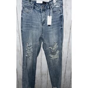 JUDY BLUE Jeans Women 16W Magic Rigid 90s Straight Rainbow Thread High Rise NWT